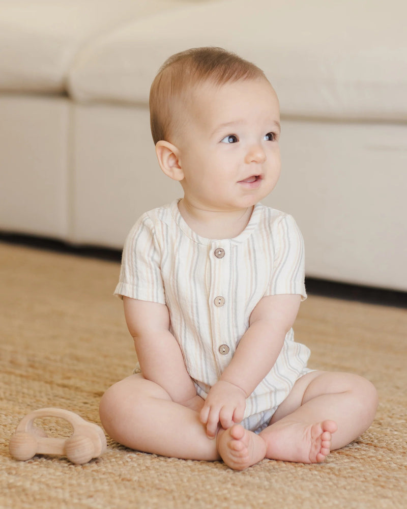 Quincy Mae Short Sleeve Woven Romper, Summer Stripe - Flying Ryno