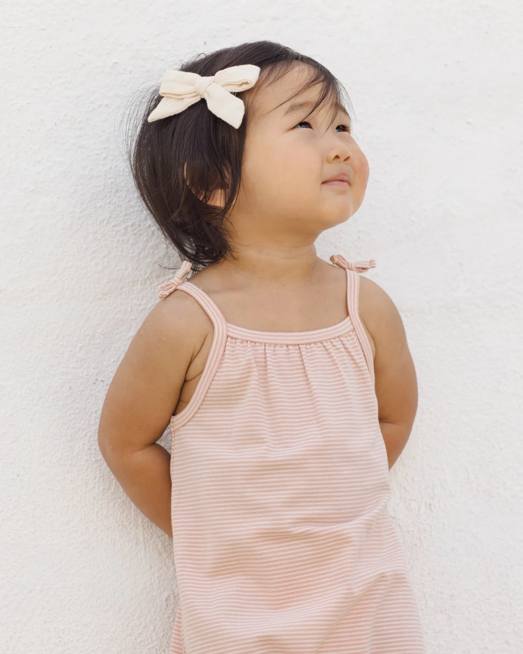 Quincy Mae Smocked Jumpsuit, Melon Micro Stripe - Flying Ryno