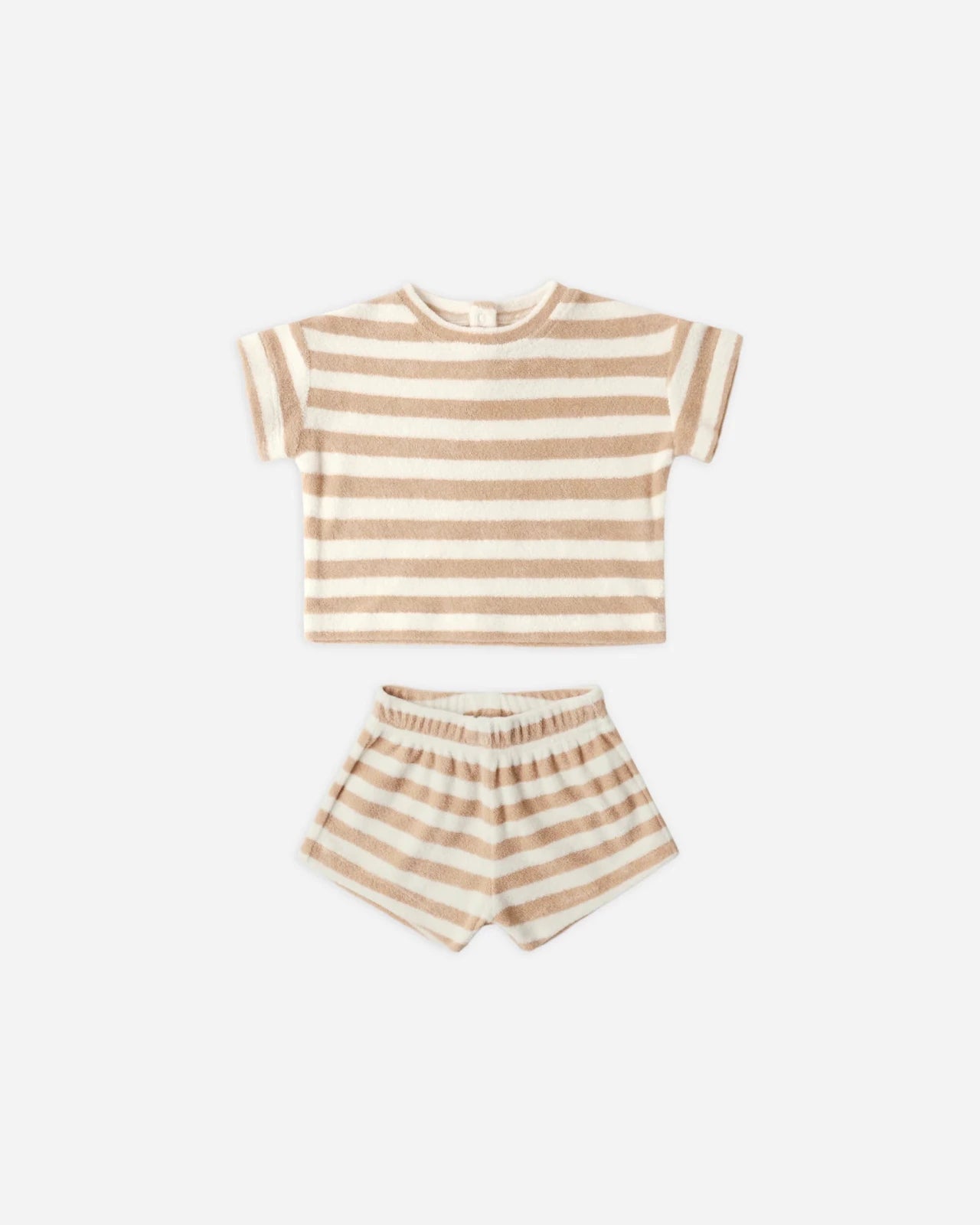 Quincy Mae Terry Tee and Short Set, Latte Stripe - Flying Ryno