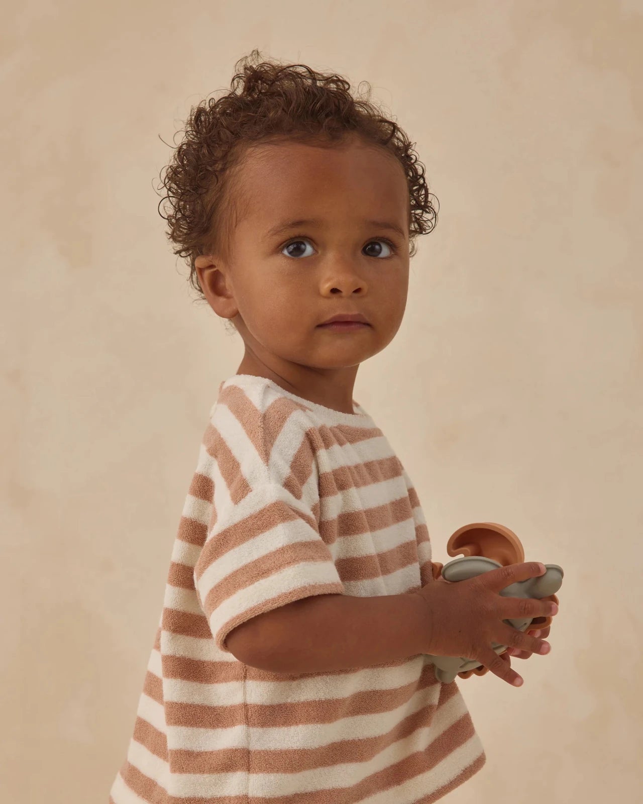 Quincy Mae Terry Tee and Short Set, Latte Stripe - Flying Ryno