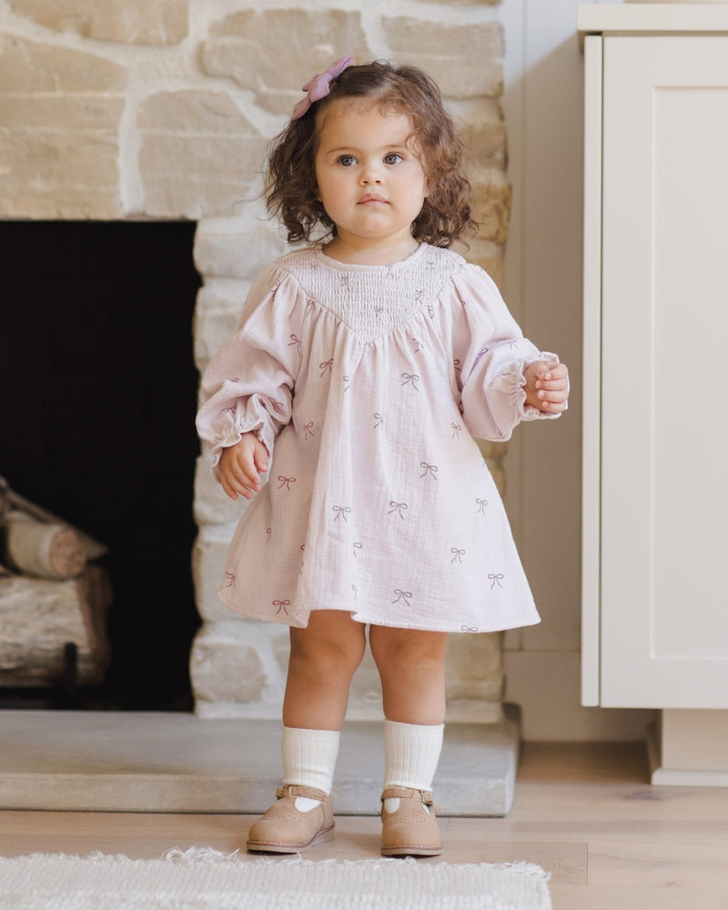 Quincy Mae V Smocked Dress, Bows - Flying Ryno