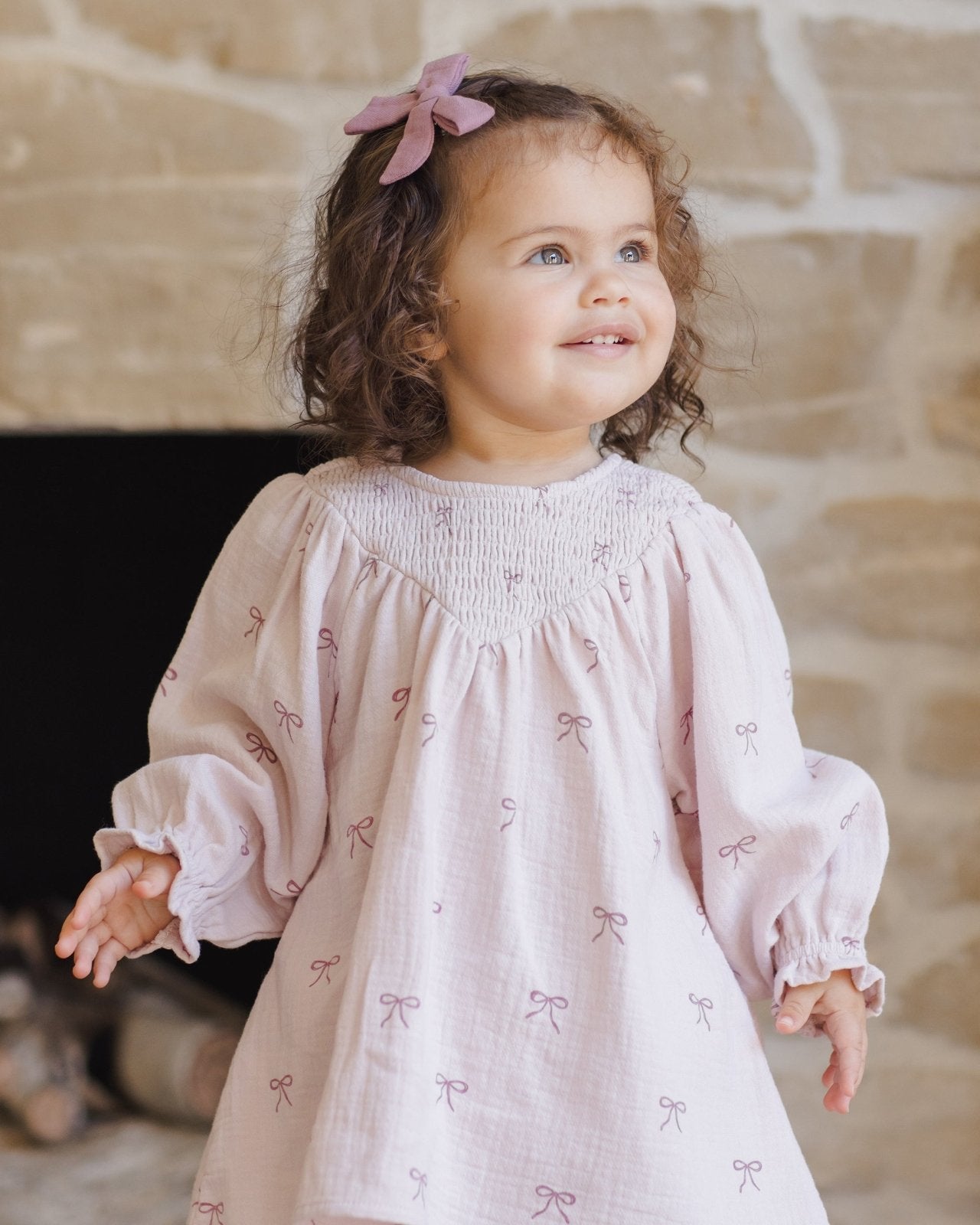 Quincy Mae V Smocked Dress, Bows - Flying Ryno