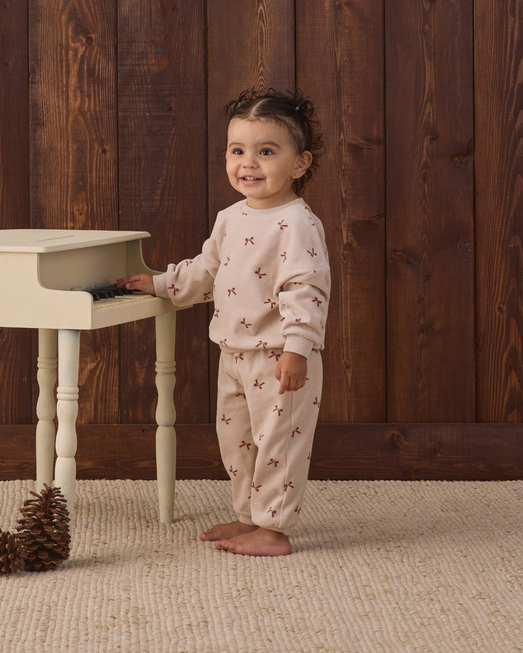 Quincy Mae Velour Relaxed Sweatshirt and Sweatpant, Set, Red Bows - Flying Ryno