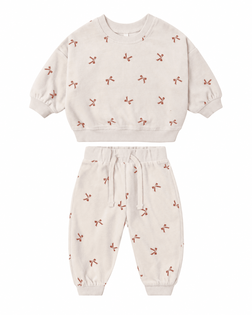 Quincy Mae Velour Relaxed Sweatshirt and Sweatpant, Set, Red Bows - Flying Ryno