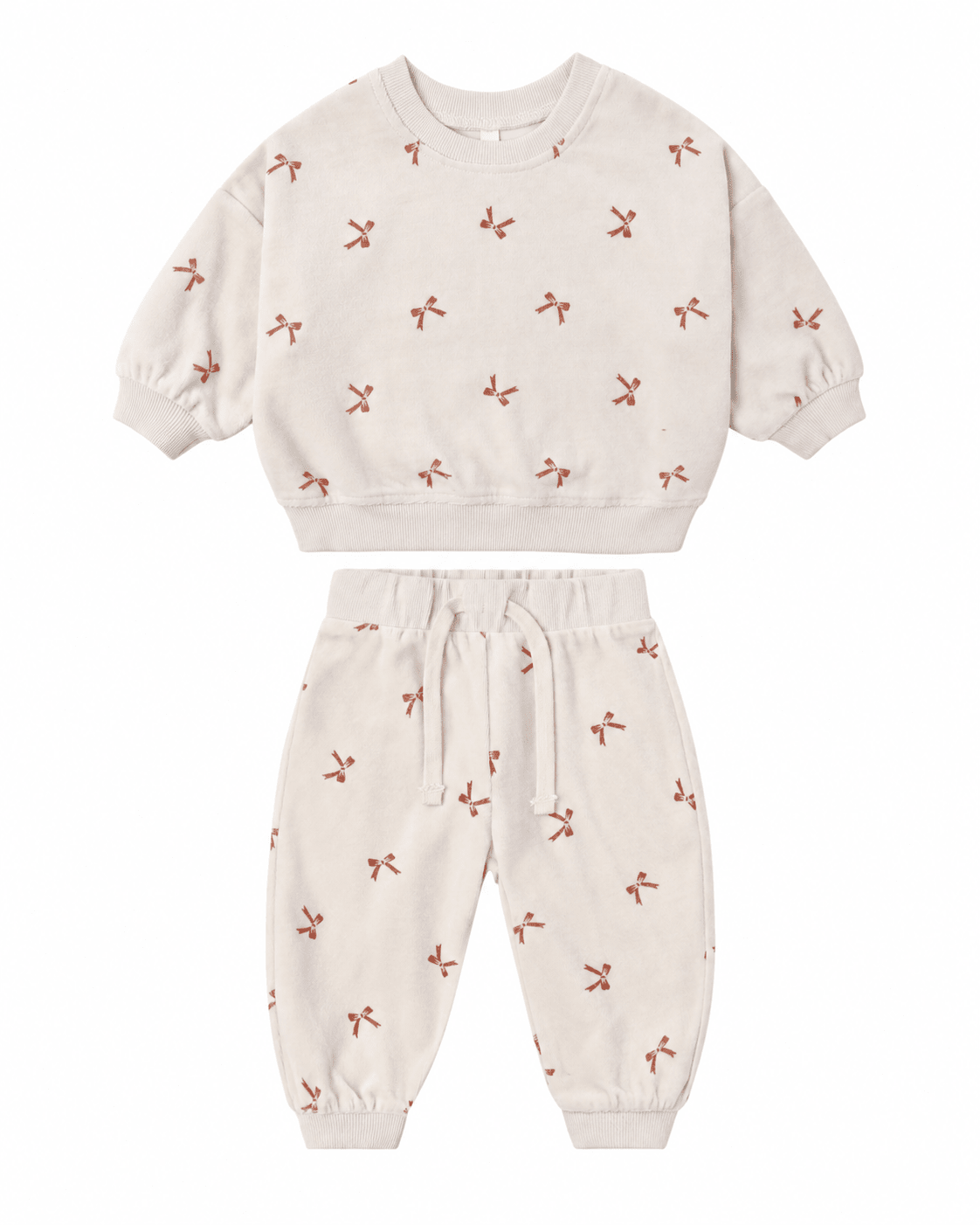 Quincy Mae Velour Relaxed Sweatshirt and Sweatpant, Set, Red Bows - Flying Ryno
