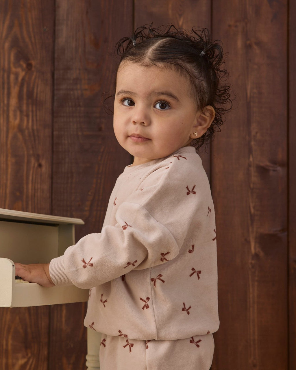 Quincy Mae Velour Relaxed Sweatshirt and Sweatpant, Set, Red Bows - Flying Ryno