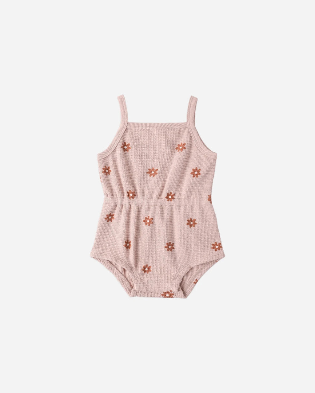 Quincy Mae Waffle Cinch Romper, Pink Daisy - Flying Ryno