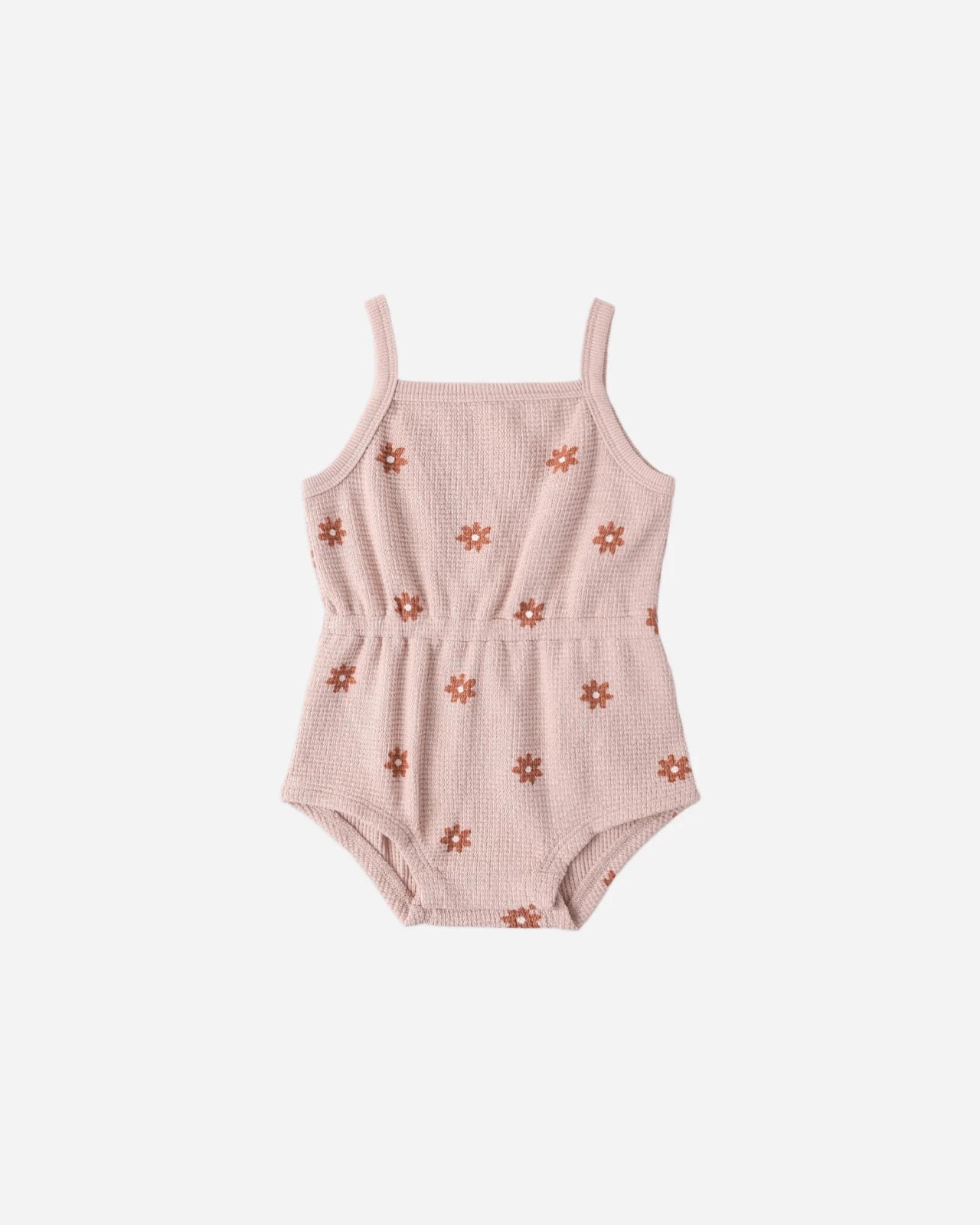 Quincy Mae Waffle Cinch Romper, Pink Daisy - Flying Ryno