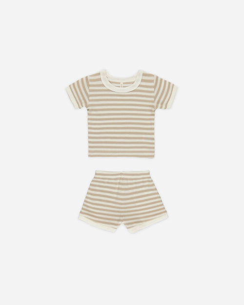 Quincy Mae Waffle Shortie Set, Oat Stripe - Flying Ryno