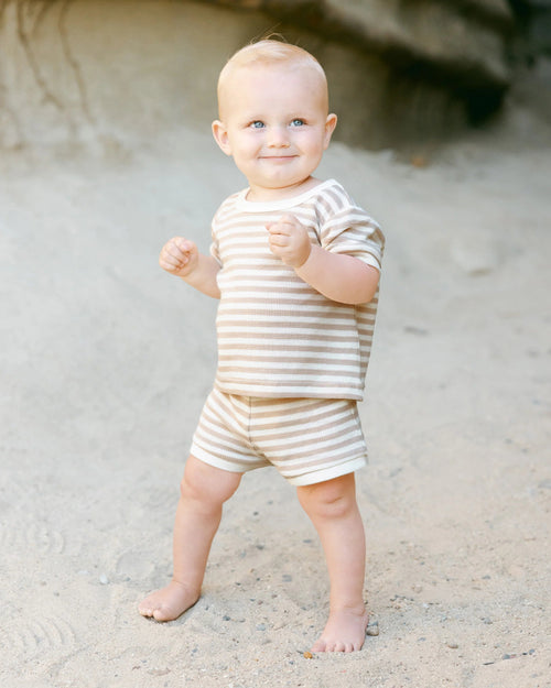 Quincy Mae Waffle Shortie Set, Oat Stripe - Flying Ryno