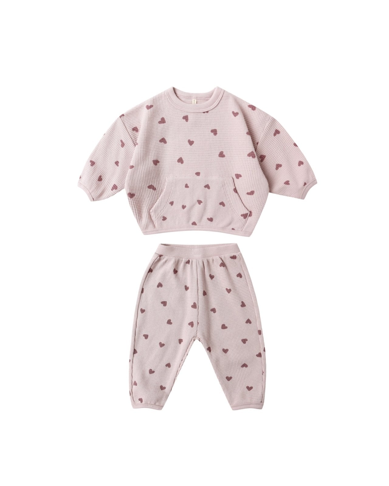 Quincy Mae Waffle Slouch Set, Hearts - Flying Ryno