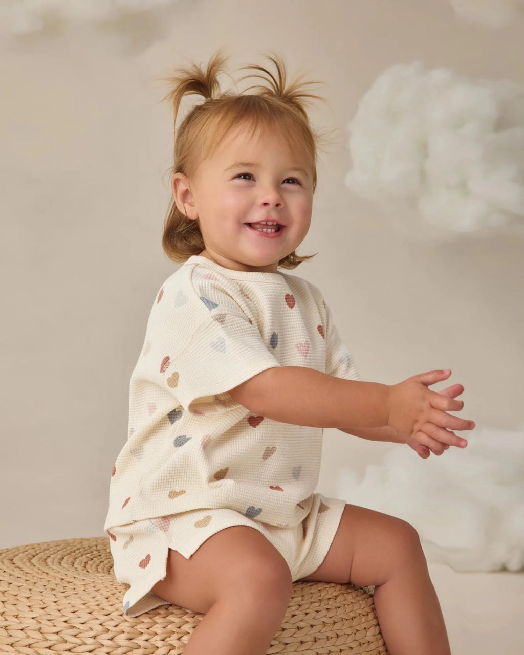 Quincy Mae Waffle Tee and Short Set, Confetti Hearts - Flying Ryno
