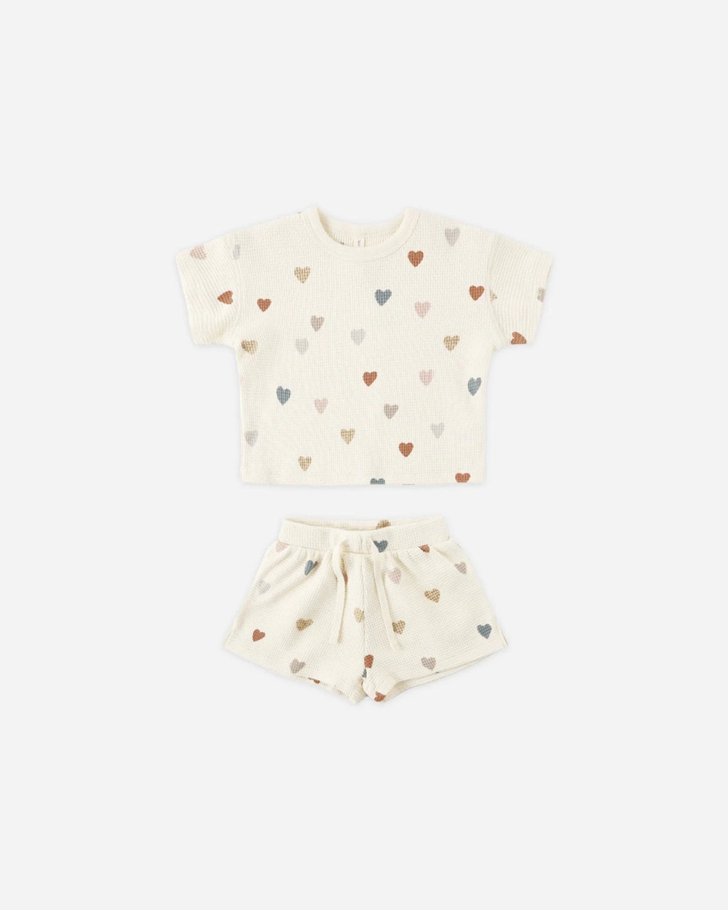 Quincy Mae Waffle Tee and Short Set, Confetti Hearts - Flying Ryno