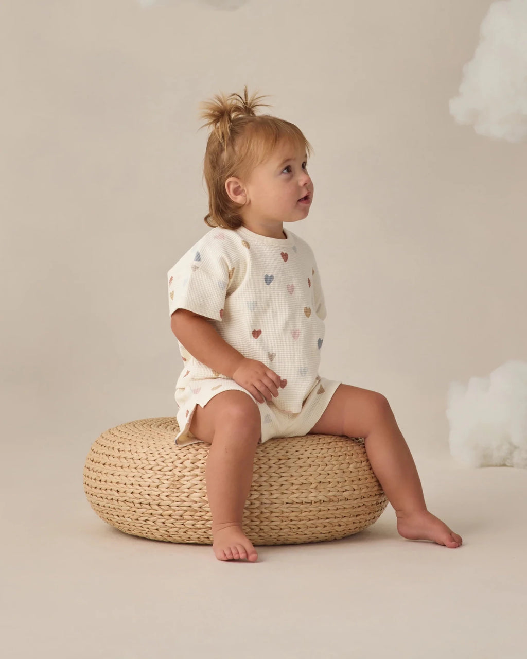Quincy Mae Waffle Tee and Short Set, Confetti Hearts - Flying Ryno