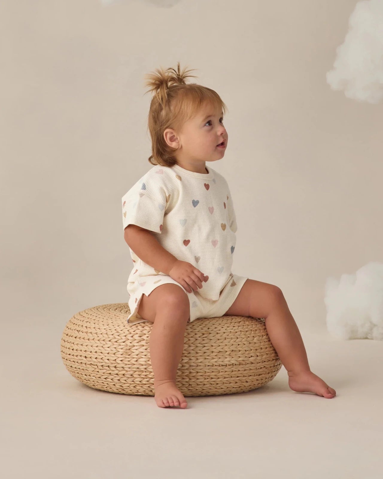 Quincy Mae Waffle Tee and Short Set, Confetti Hearts - Flying Ryno