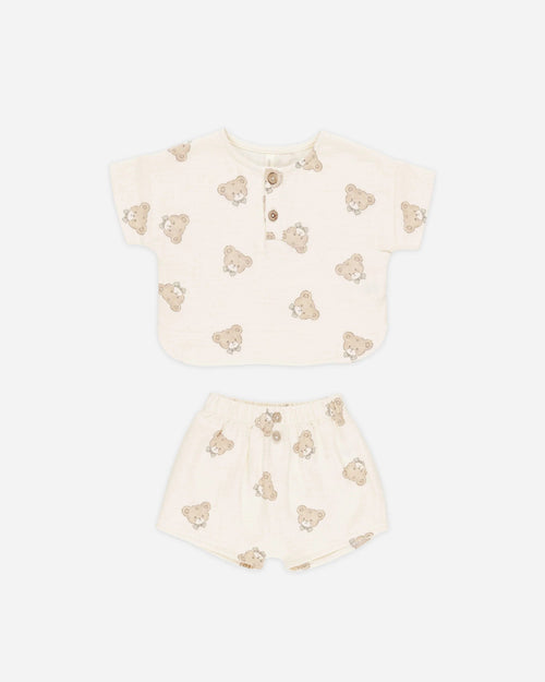 Quincy Mae Woven Boxy Top and Short Set, Teddy - Flying Ryno