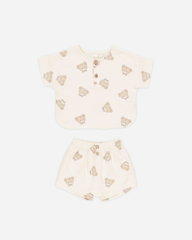 Quincy Mae Woven Boxy Top and Short Set, Teddy - Flying Ryno