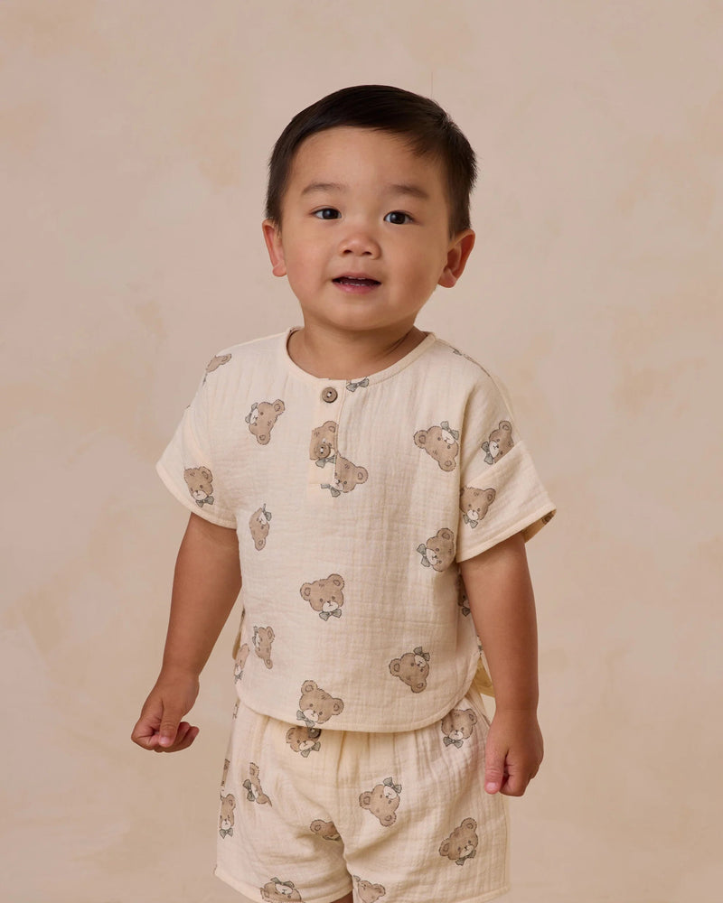 Quincy Mae Woven Boxy Top and Short Set, Teddy - Flying Ryno