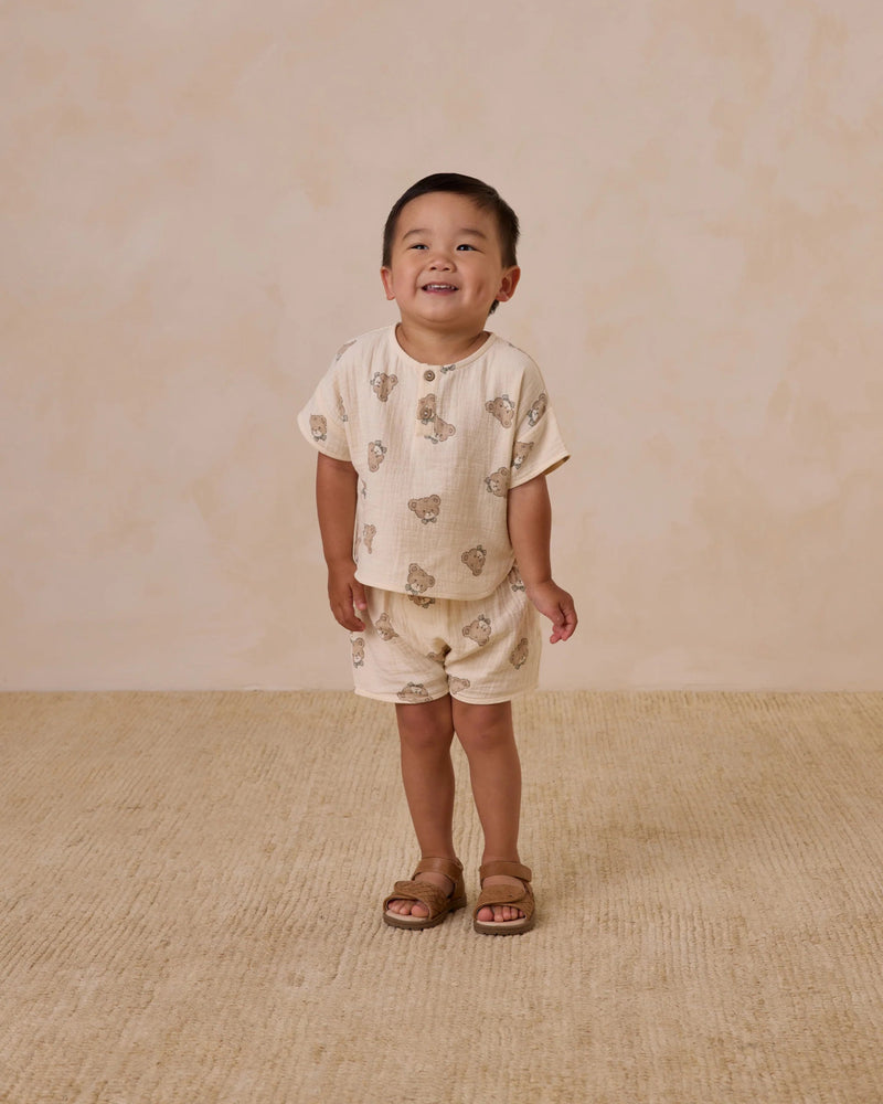 Quincy Mae Woven Boxy Top and Short Set, Teddy - Flying Ryno