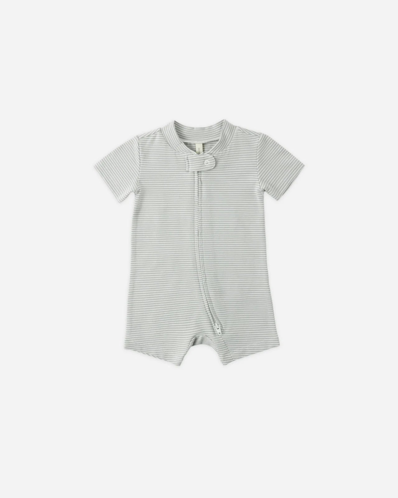 Quincy Mae Zip Short Sleeve Sleeper, Sage Micro Stripe - Flying Ryno