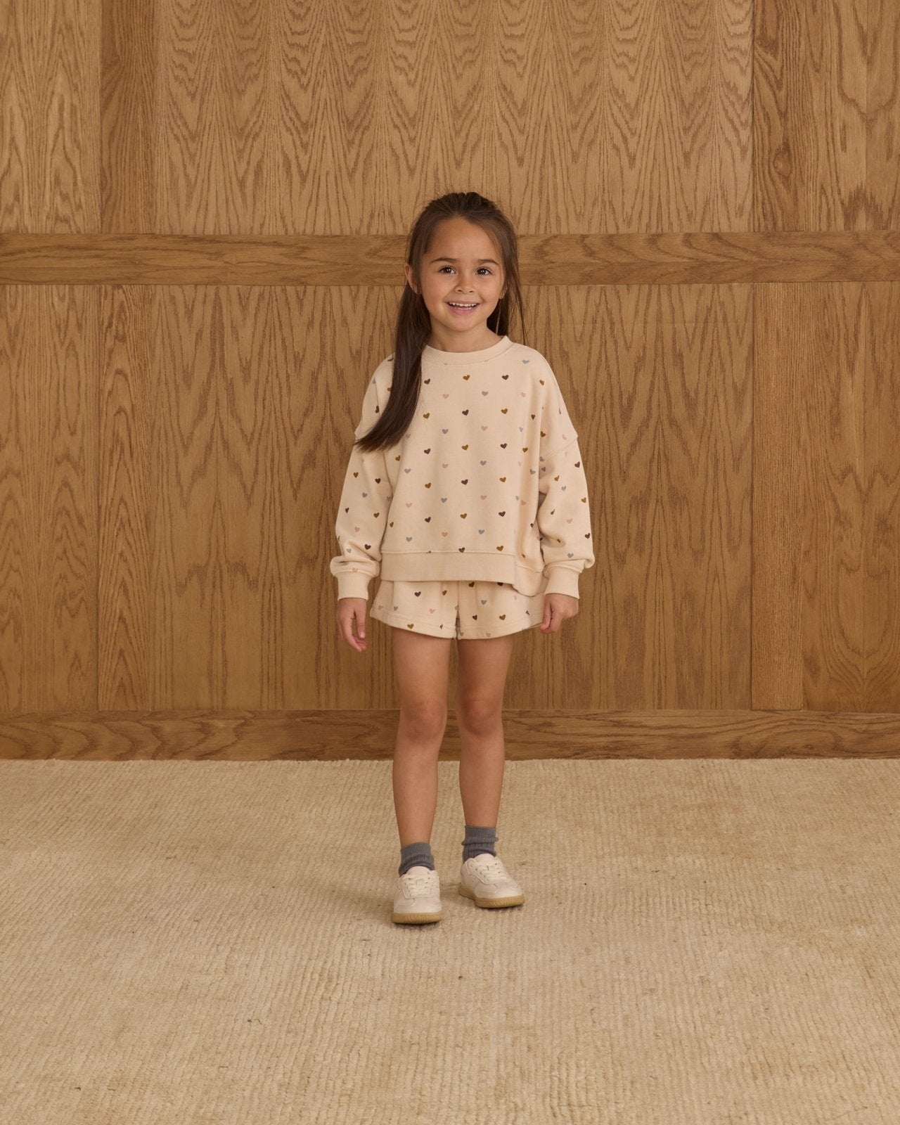 Rylee + Cru Boxy Pullover and Track Shorts Set, Hearts - Flying Ryno