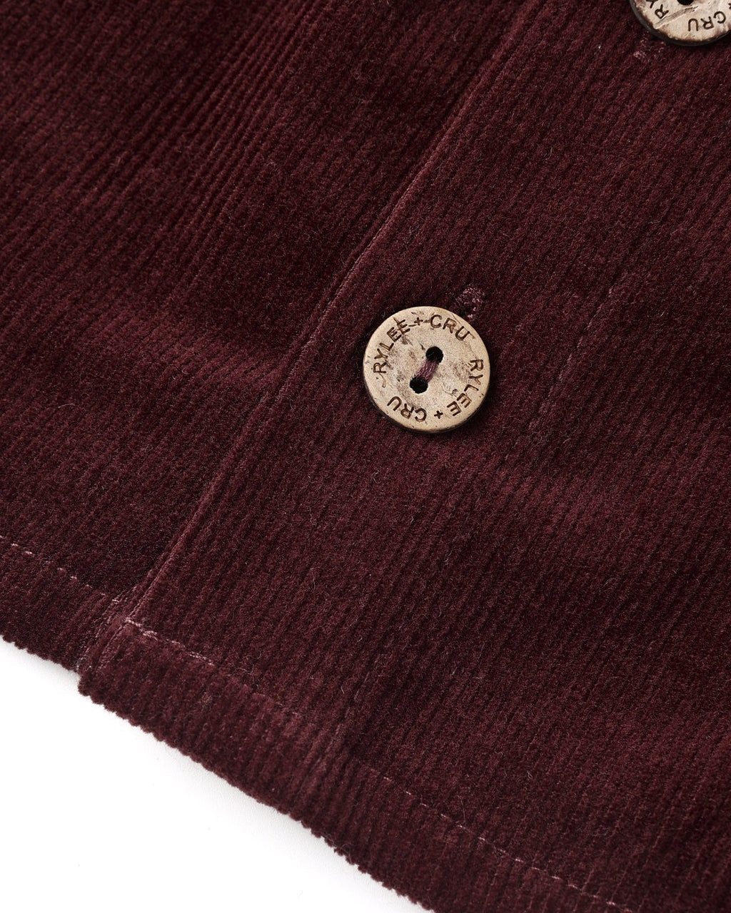 Rylee + Cru Button Front Mini Skirt, Burgundy - Flying Ryno