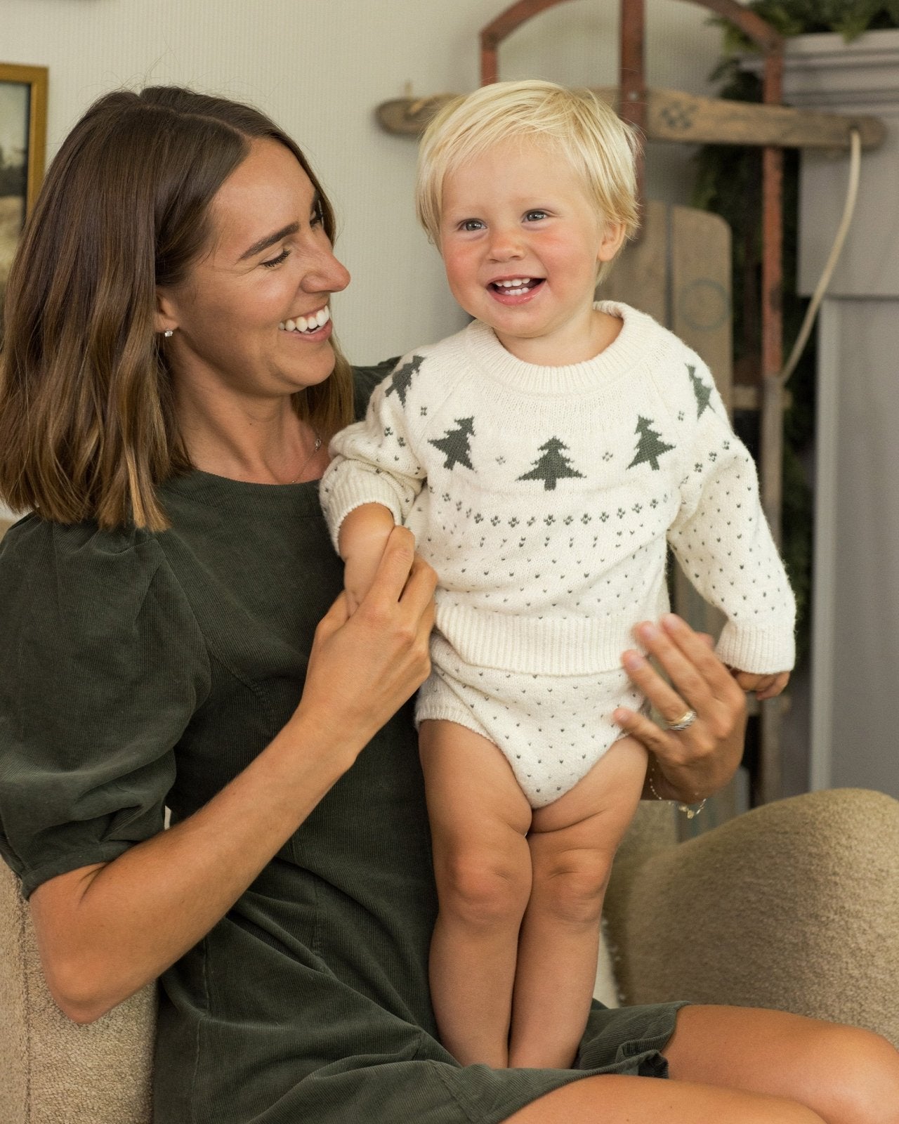 Rylee + Cru Fair Isle Sweater + Knit Bloomer Set, Trees - Flying Ryno