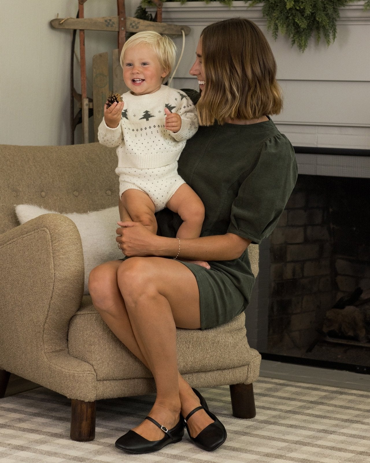 Rylee + Cru Fair Isle Sweater + Knit Bloomer Set, Trees - Flying Ryno