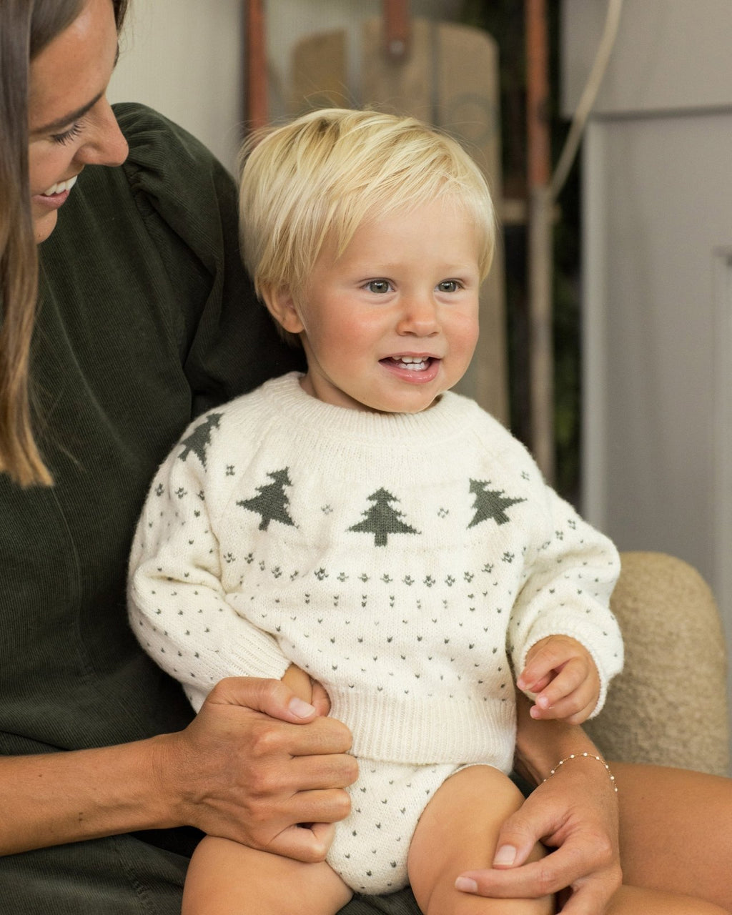 Rylee + Cru Fair Isle Sweater + Knit Bloomer Set, Trees - Flying Ryno