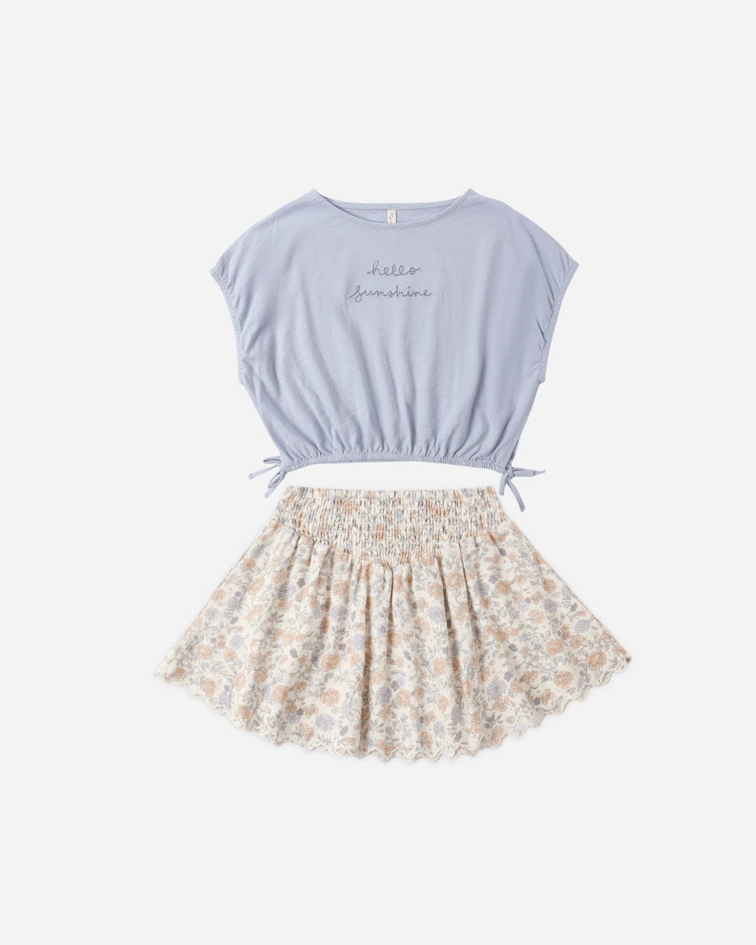 Rylee + Cru Hello Sunshine Cropped Cinch Tee and Smocked V Mini Skirt Set, Bloom - Flying Ryno