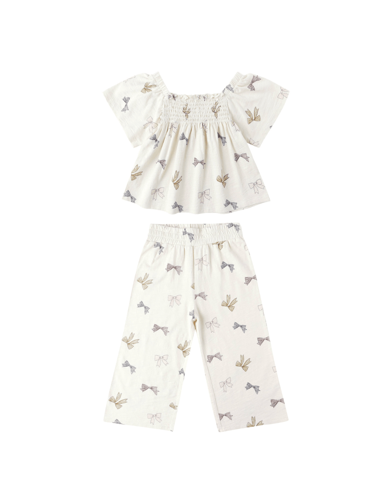 Rylee + Cru Kate Top and Wide Leg Pant Set, Bows - Flying Ryno