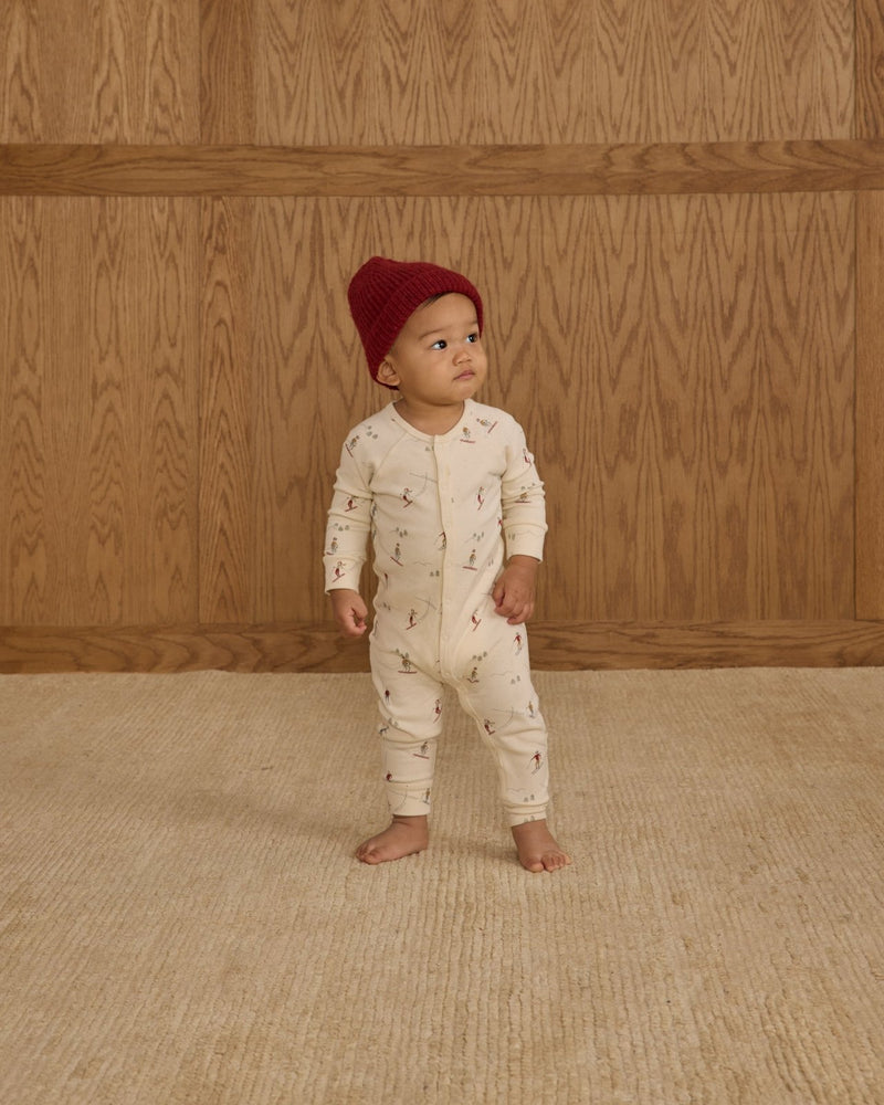 Rylee + Cru Organic Long John Pajamas, Skiers - Flying Ryno