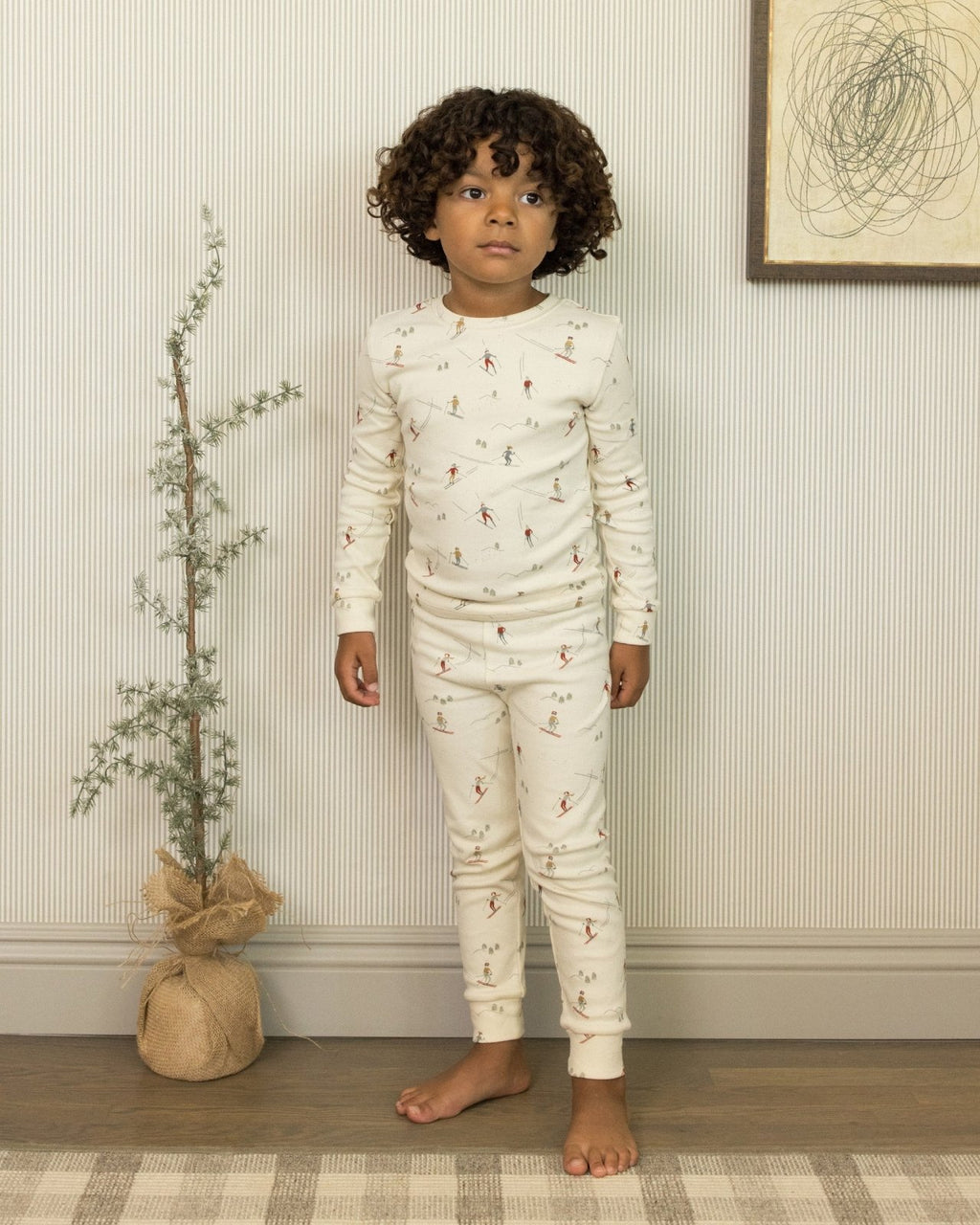 Rylee + Cru Organic Long Sleeve Pajama Set, Skiers - Flying Ryno