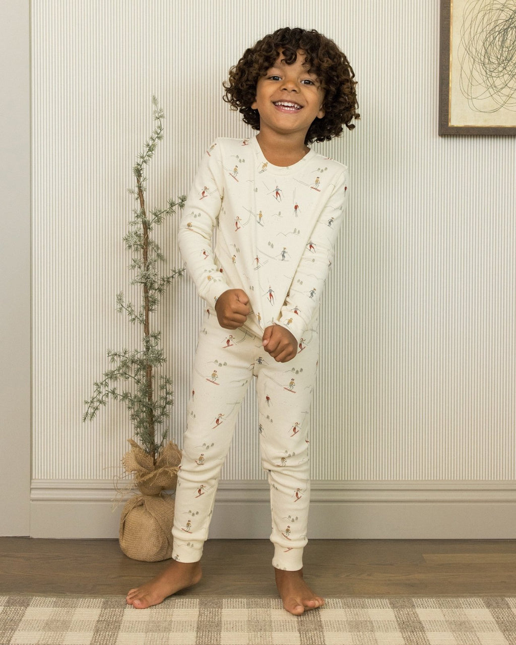Rylee + Cru Organic Long Sleeve Pajama Set, Skiers - Flying Ryno