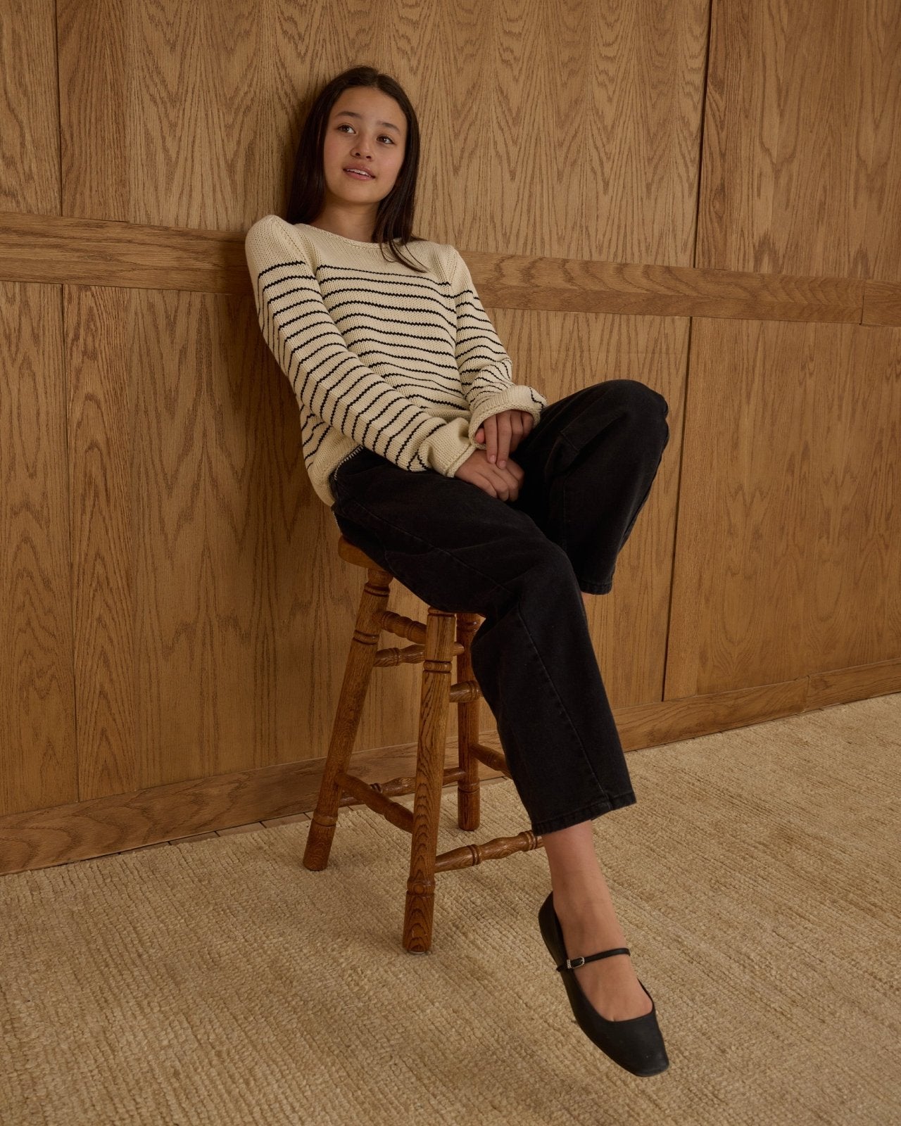 Rylee + Cru Round Neck Sweater, Black Stripe - Flying Ryno