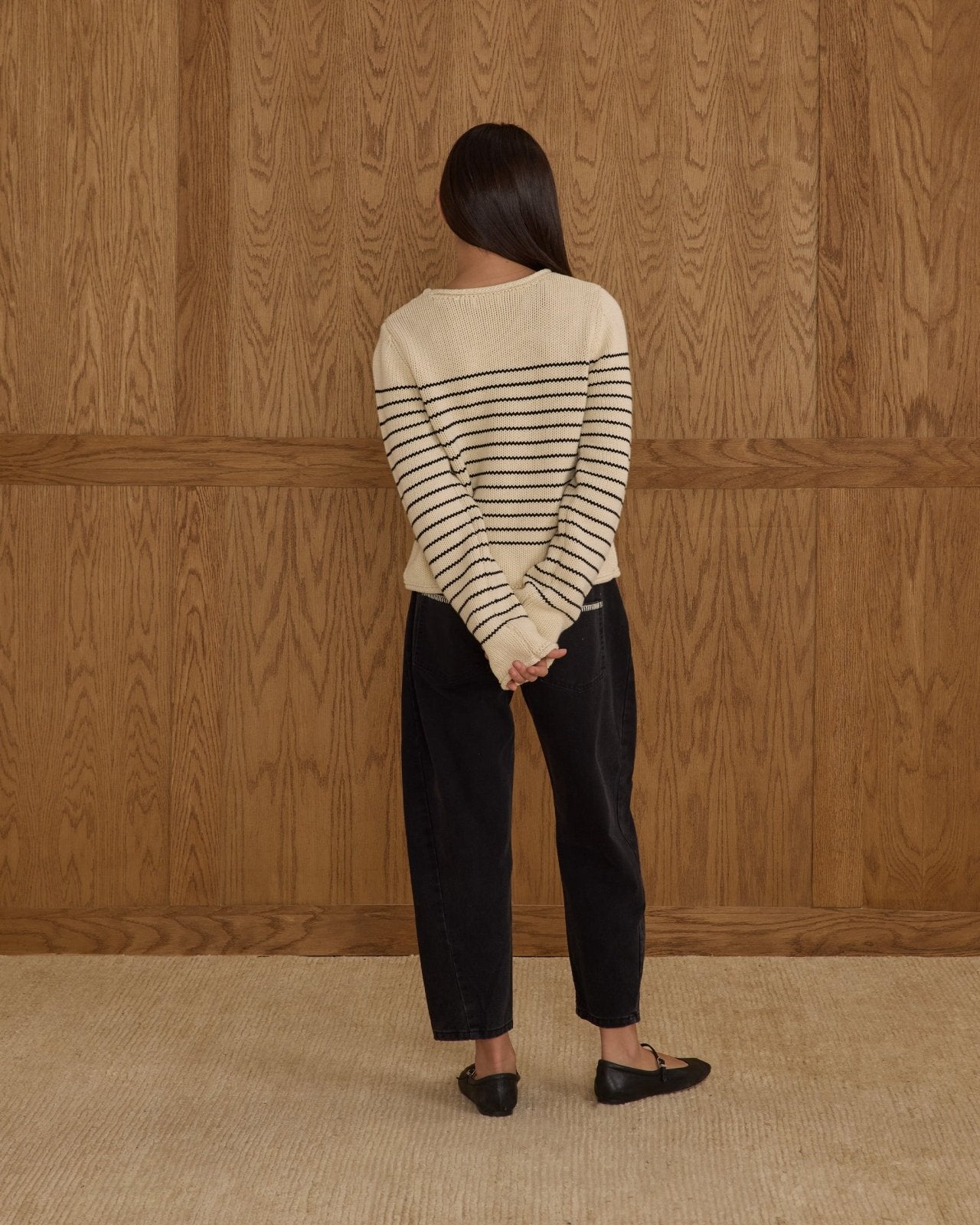 Rylee + Cru Round Neck Sweater, Black Stripe - Flying Ryno