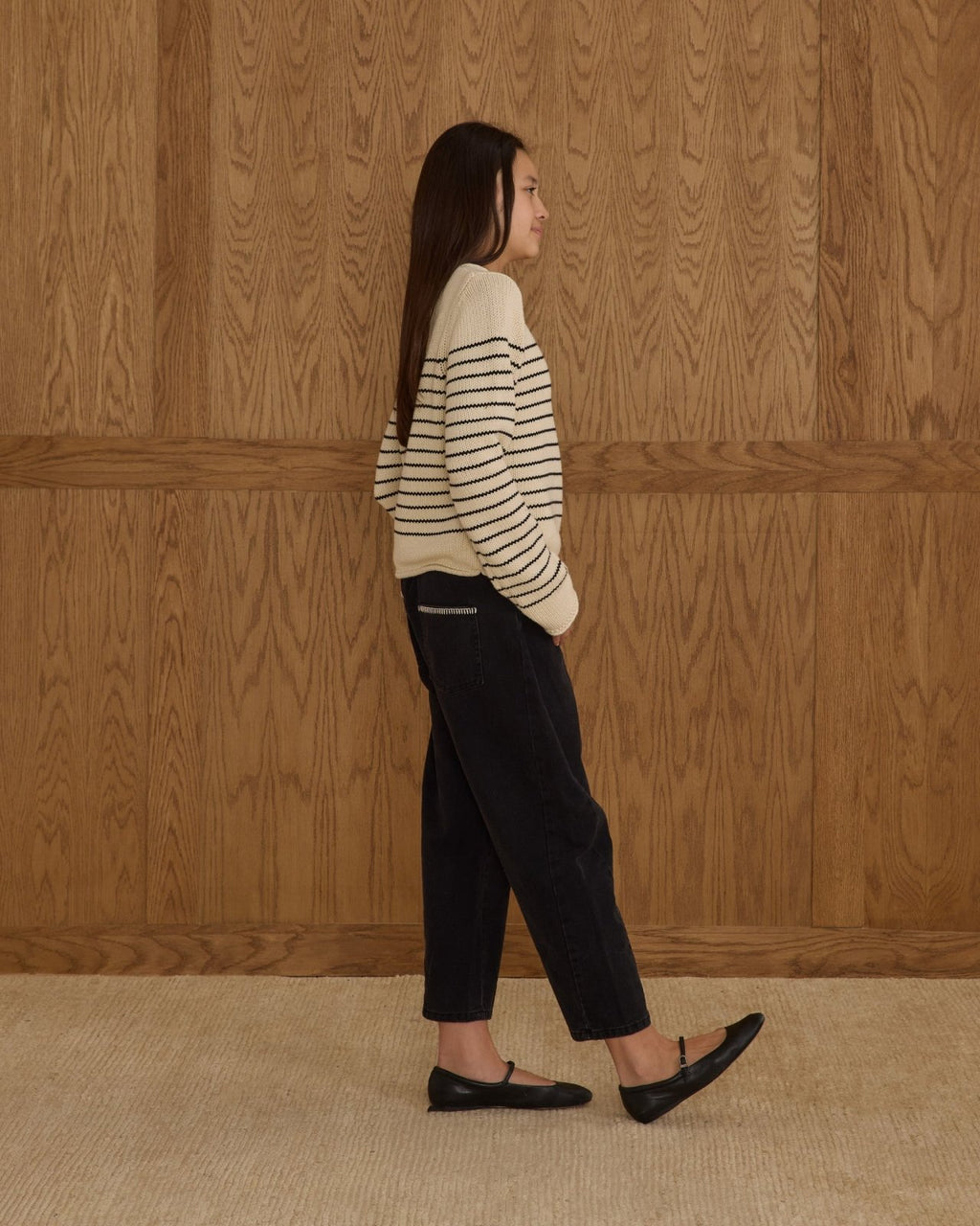 Rylee + Cru Round Neck Sweater, Black Stripe - Flying Ryno
