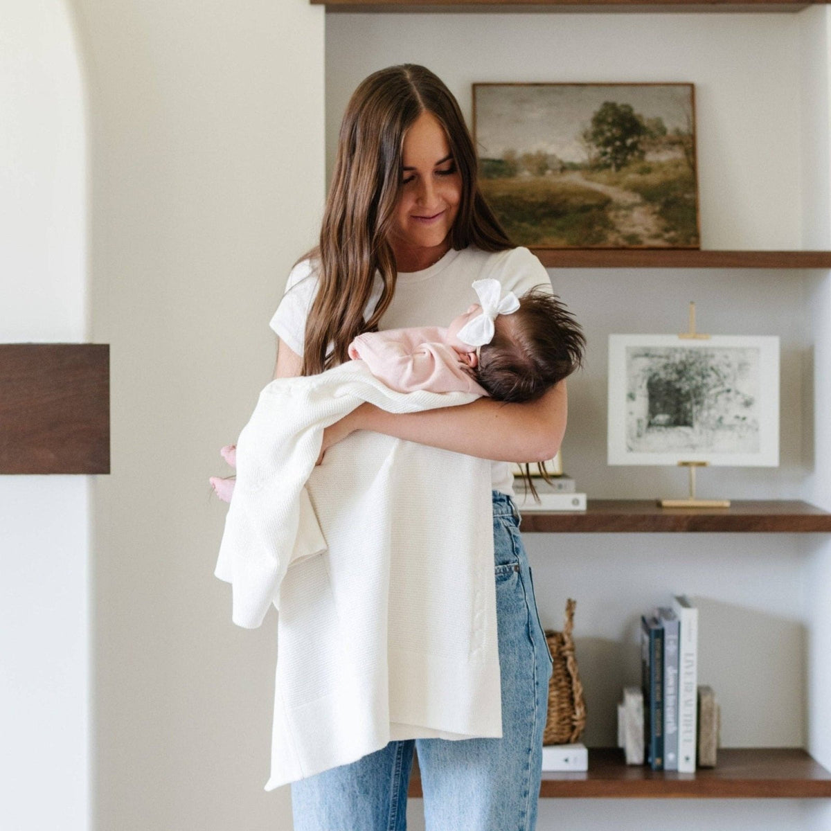 Saranoni Heirloom Cotton Knit Receiving Blanket, Cream - Flying Ryno
