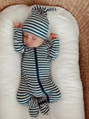 SIIX Collection Steel Blue Stripe / Organic Ribbed Zip Footie - Flying Ryno