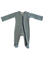 SIIX Collection Steel Blue Stripe / Organic Ribbed Zip Footie - Flying Ryno