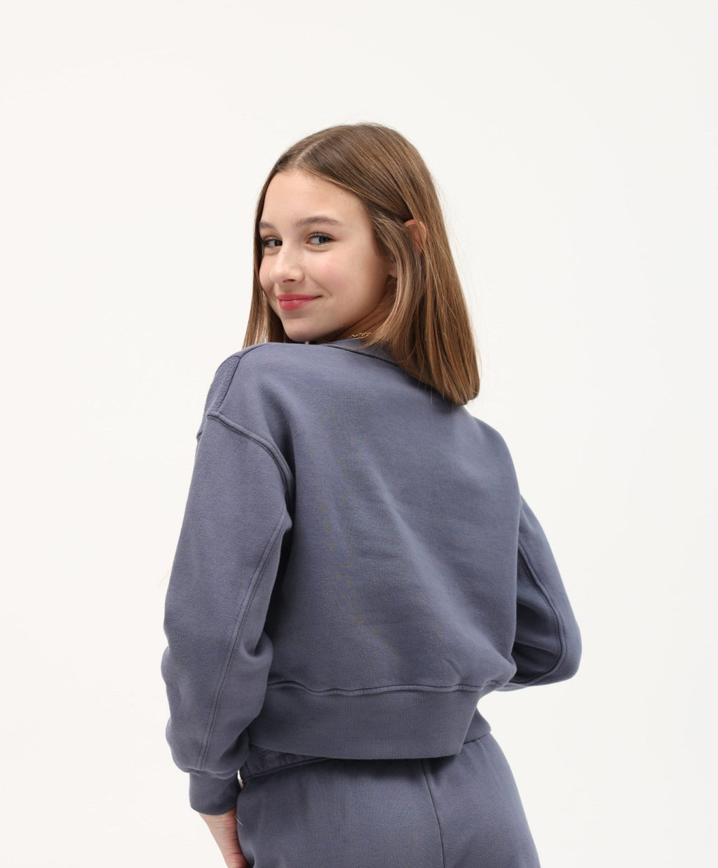 TENLY Cotton Fleece Reverse Insert Sweater, Indigo Storm - Flying Ryno