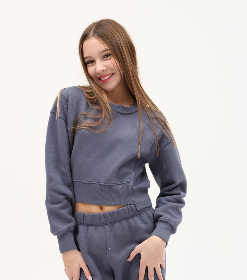 TENLY Cotton Fleece Reverse Insert Sweater, Indigo Storm - Flying Ryno