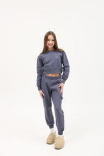 TENLY Cotton Fleece Split Hem Pocket Pant, Indigo Storm - Flying Ryno