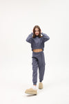 TENLY Cotton Fleece Split Hem Pocket Pant, Indigo Storm - Flying Ryno