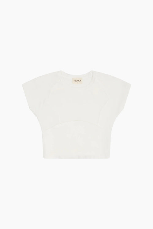 TENLY Rayon Rib Cap Sleeve Baseball Tee, Ecru - Flying Ryno