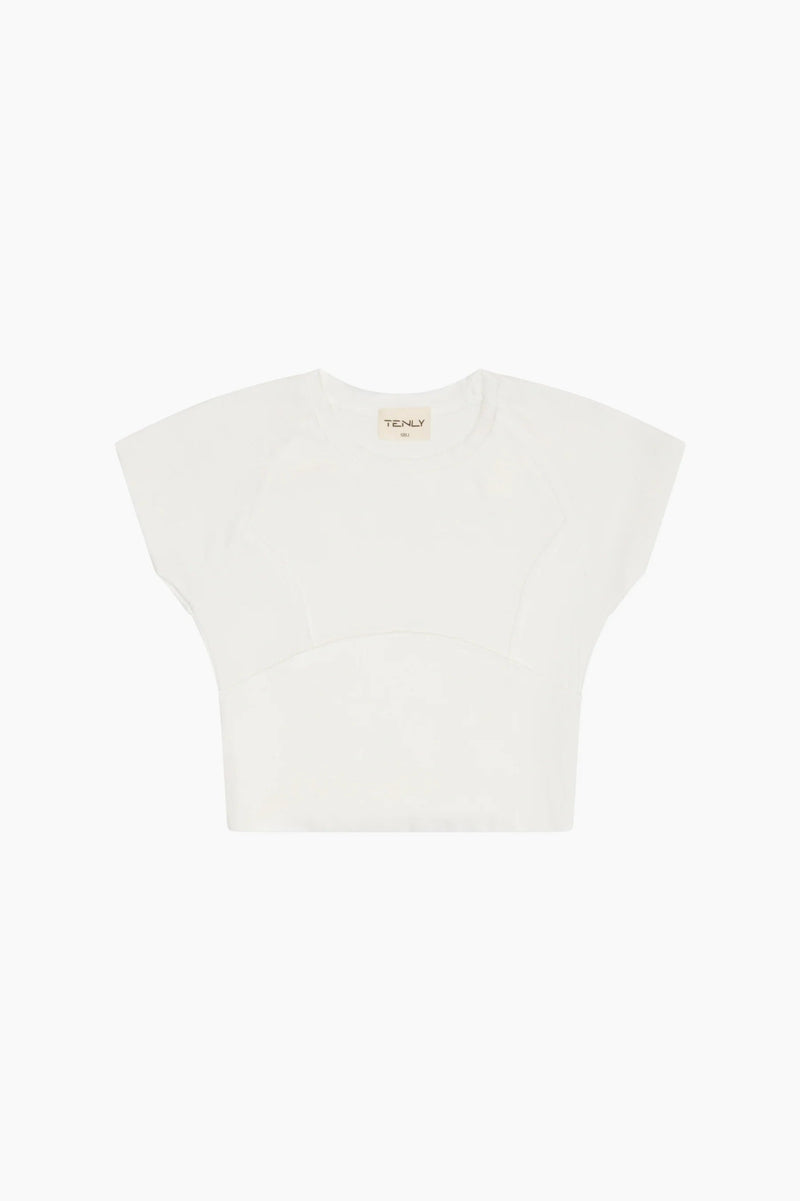 TENLY Rayon Rib Cap Sleeve Baseball Tee, Ecru - Flying Ryno