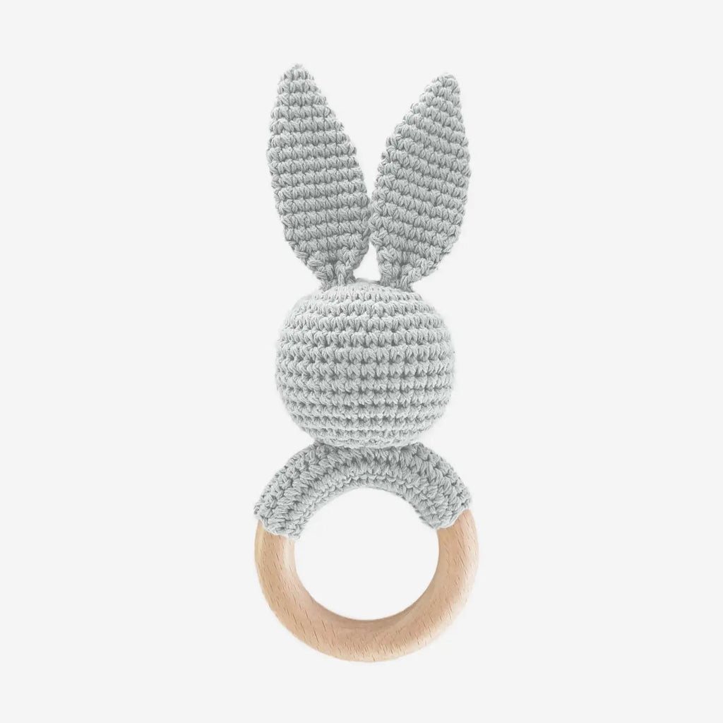 The Blueberry Hill Teether Bunny Grey Cotton Rattle Baby Gift Spring - Flying Ryno