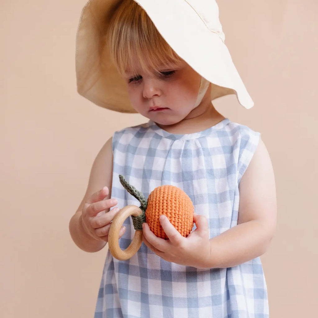 The Blueberry Hill Teether Orange Cotton Rattle Fruit Baby Clementine Pumpkin - Flying Ryno