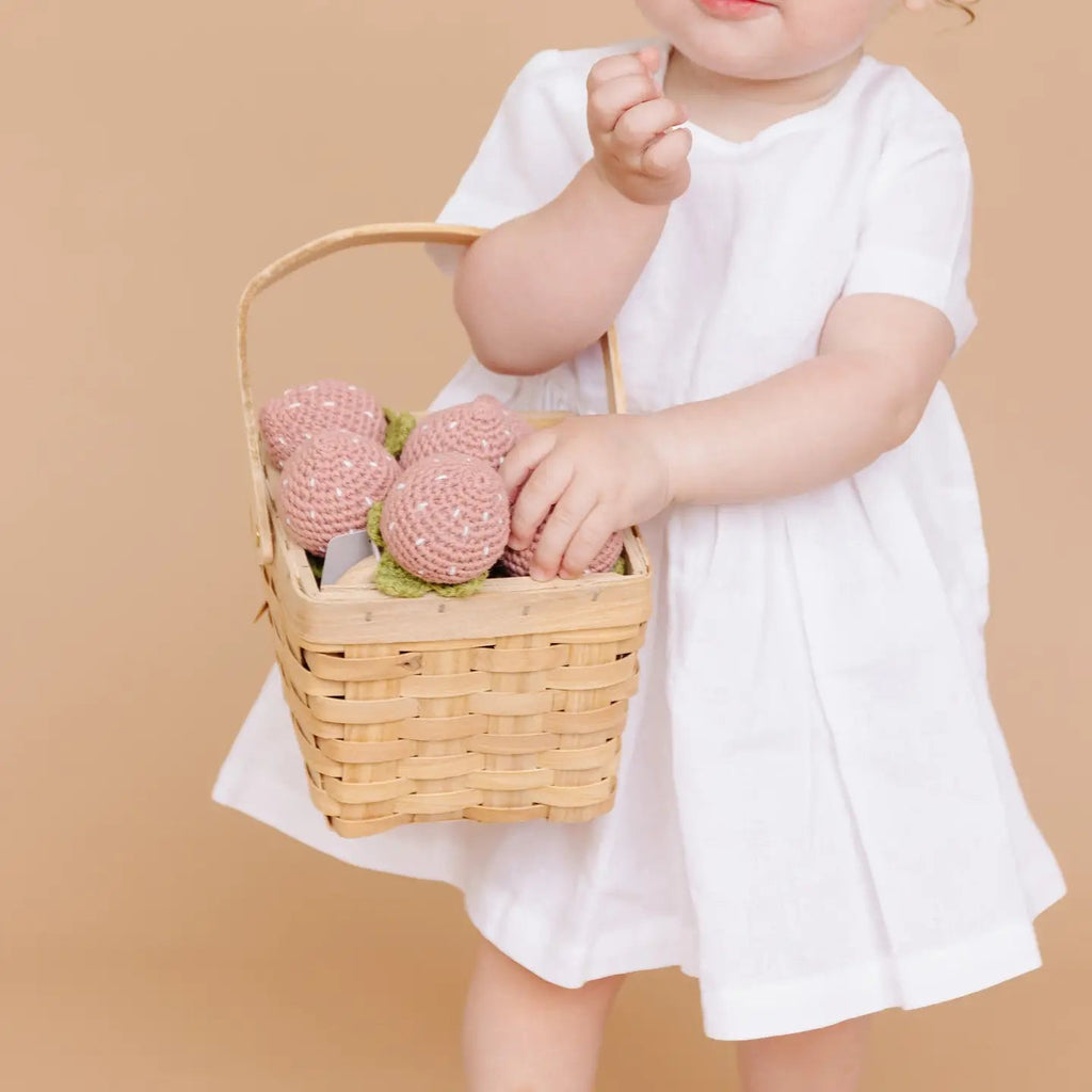 The Blueberry Hill Teether Strawberry Pink Crochet Rattle Baby Toy Spring - Flying Ryno