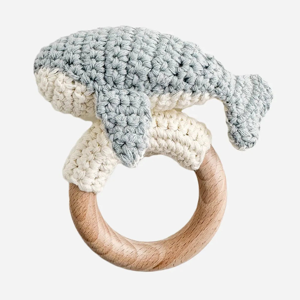 The Blueberry Hill Teether Whale Cotton Crochet Rattle Baby Gift Spring Summer - Flying Ryno